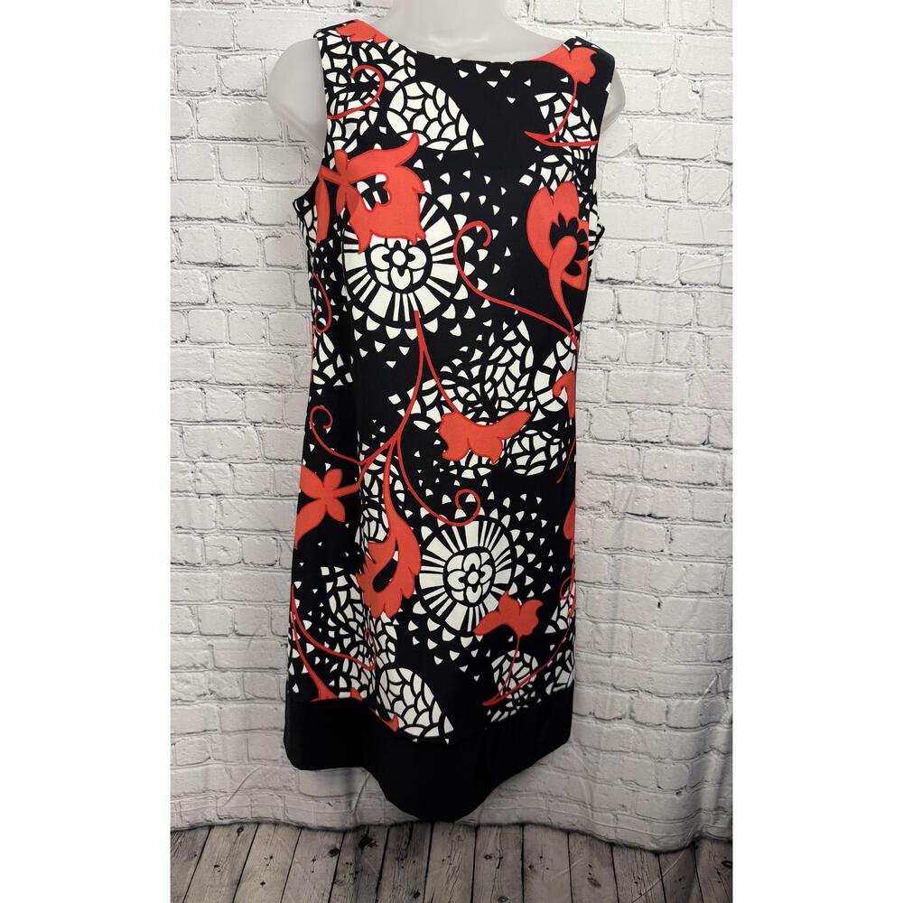 Alyx Ltd Womens Black Red White Floral Pattern Round Neck Above Knee Dress 8 - Picture 2 of 9